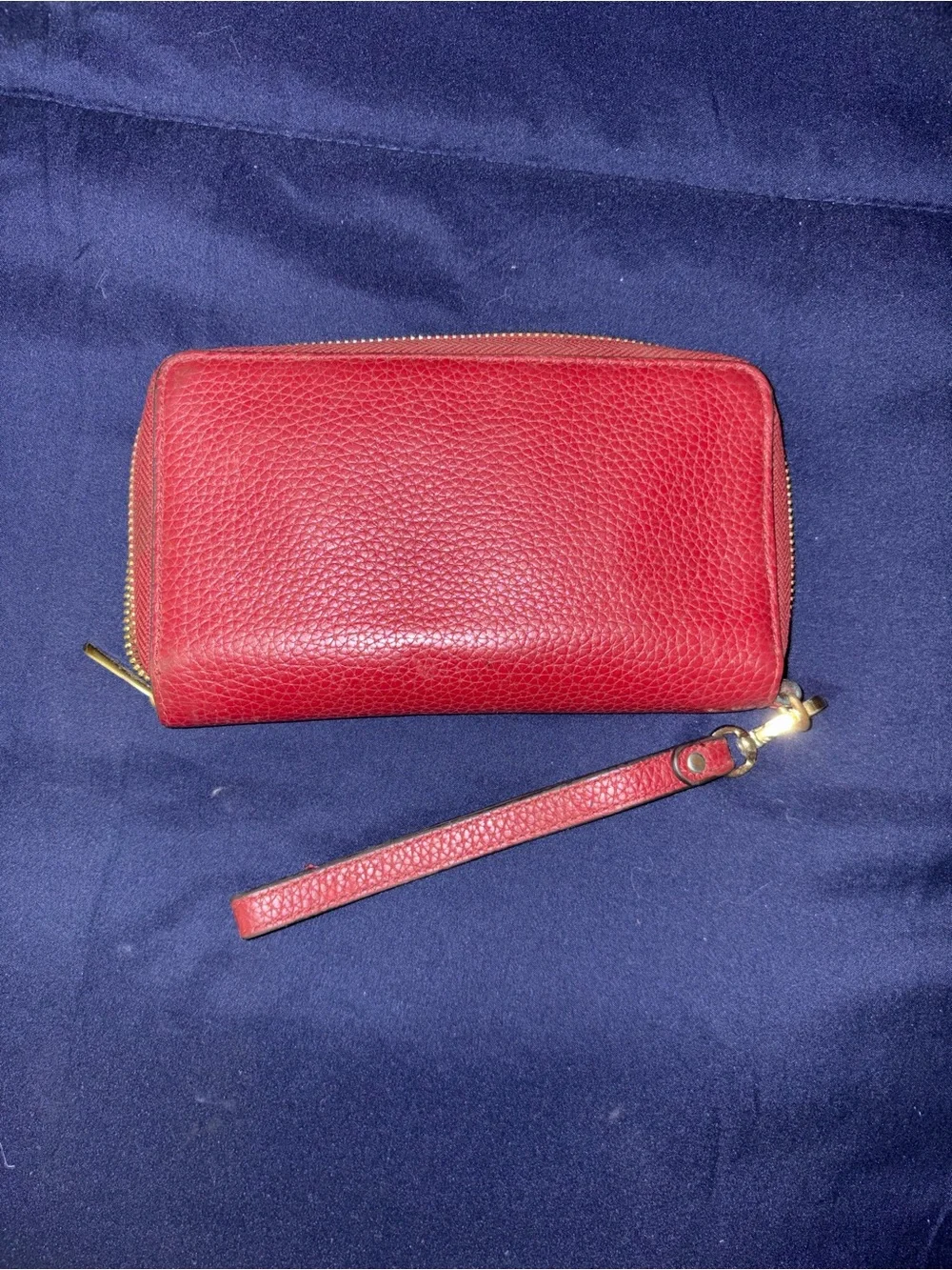Michael Kors Red Pebbled Leather Wristlet Clutch with Gold Logo